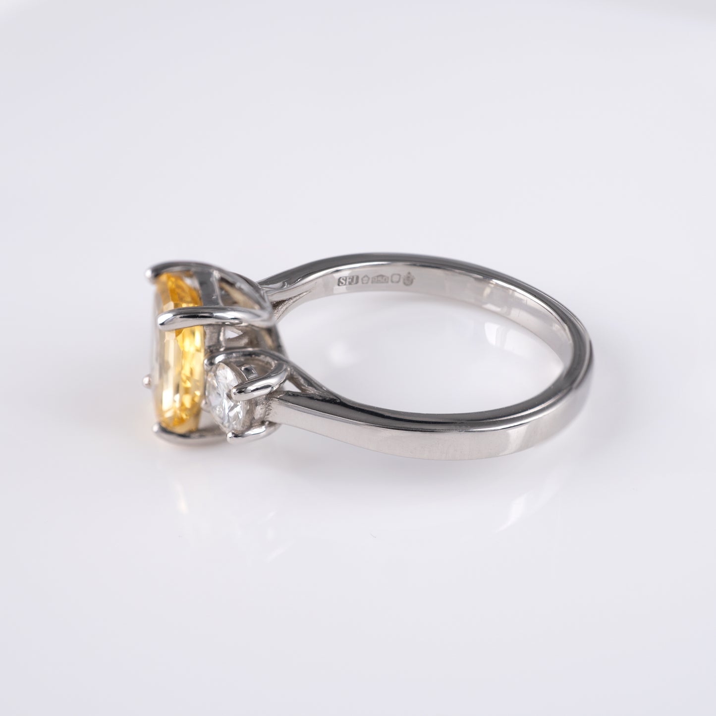 Ceylon Yellow Sapphire Diamond Three Stone Ring 950 Platinum Hallmarked - Hunters Fine Jewellery