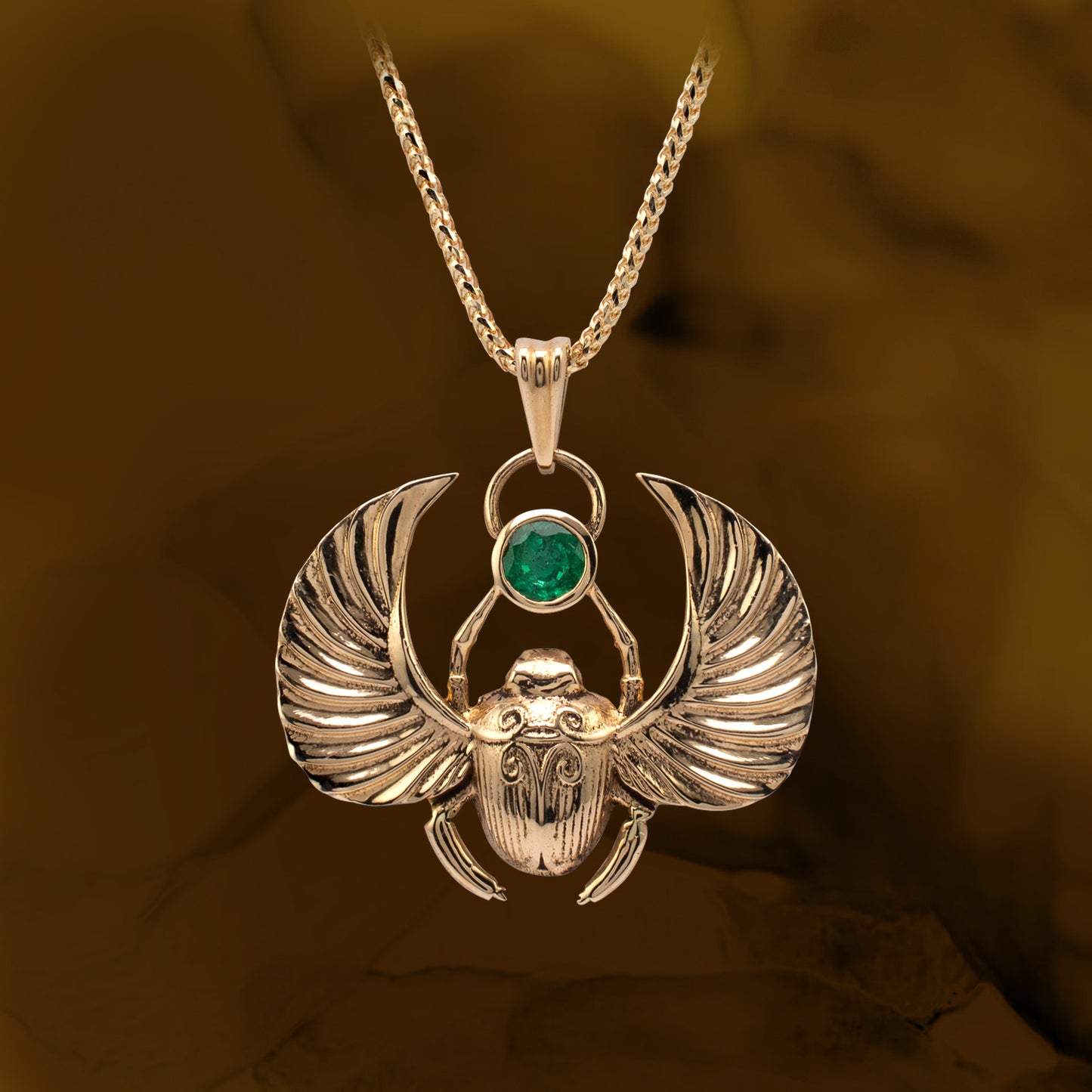Solid 18K Gold Emerald Set Scarab Beetle Pendant-Gemstone Pendants-Hunters Fine Jewellery