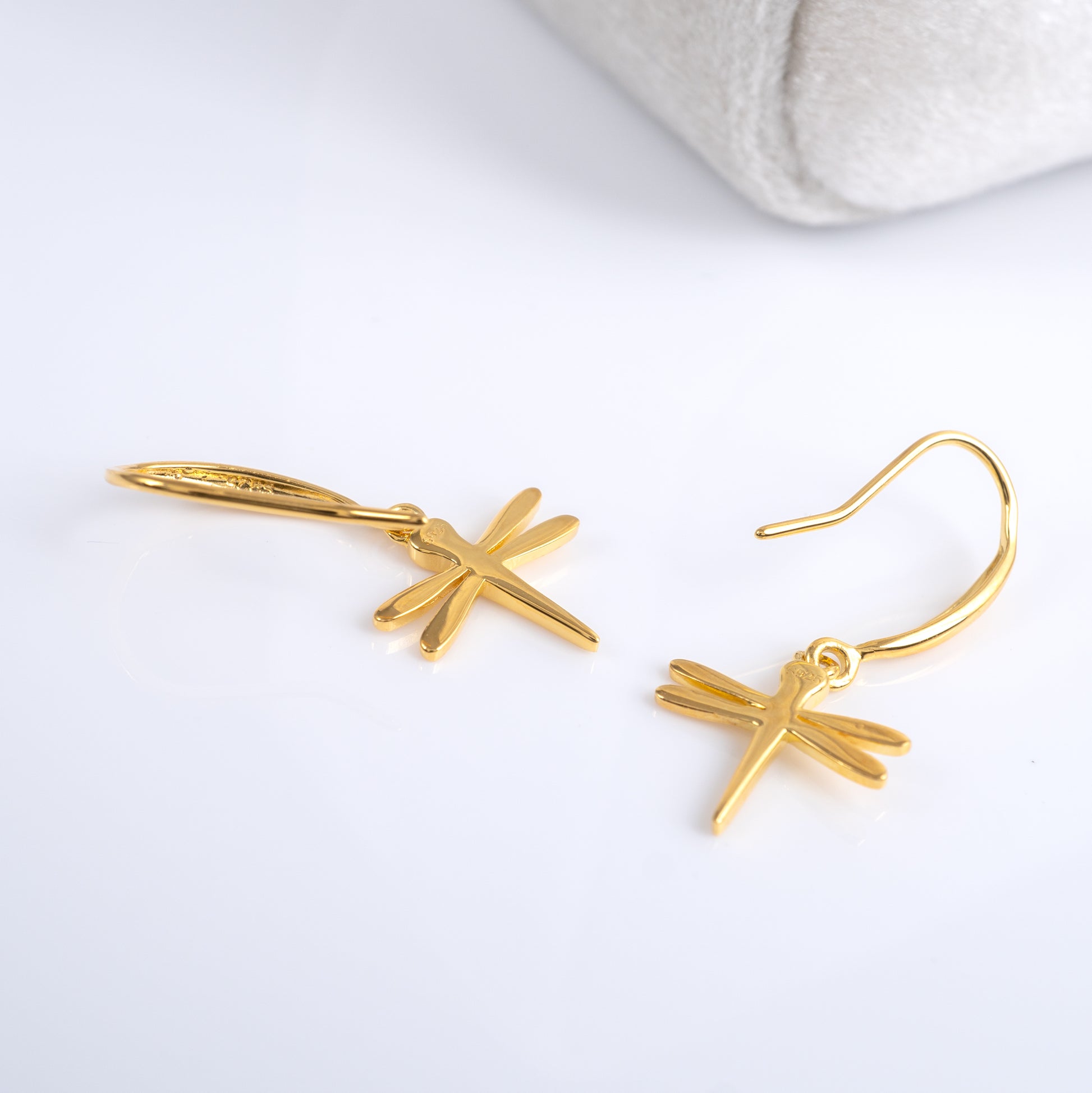 Gold Vermeil Dragonfly Dangle Hook Earrings - Hunters Fine Jewellery