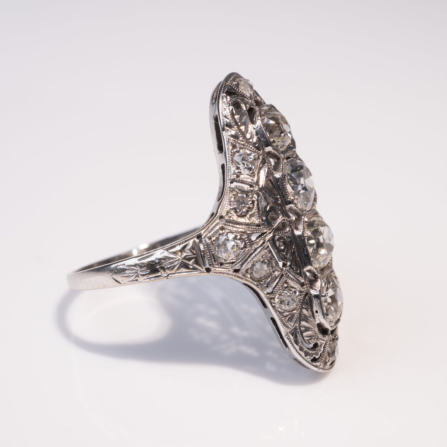 18ct Gold Art Deco 4 Carat Old Cut Diamond Ring with Filigree Detail-Diamond Rings-Hunters Fine Jewellery