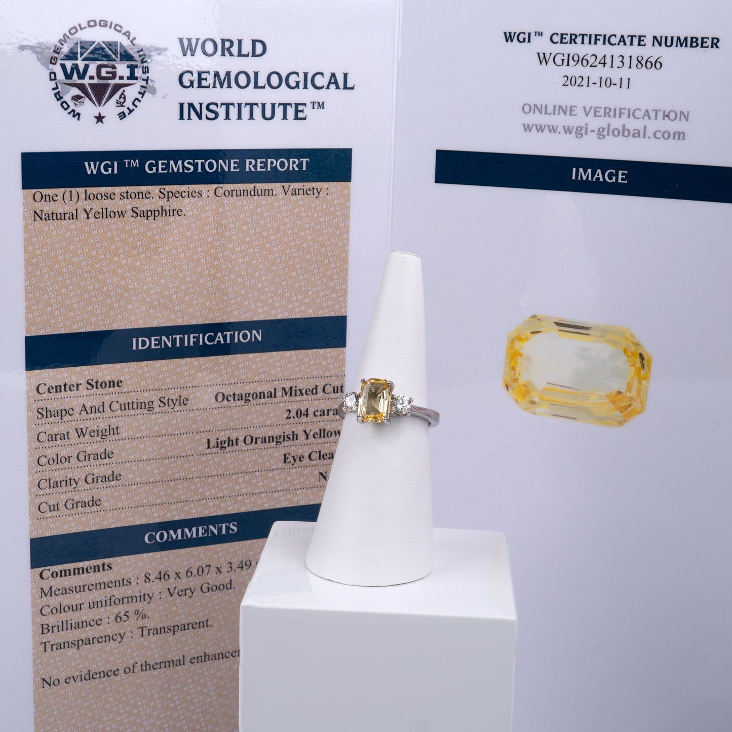 Ceylon Yellow Sapphire Diamond Three Stone Ring 950 Platinum Hallmarked-Gemstone Rings-Hunters Fine Jewellery